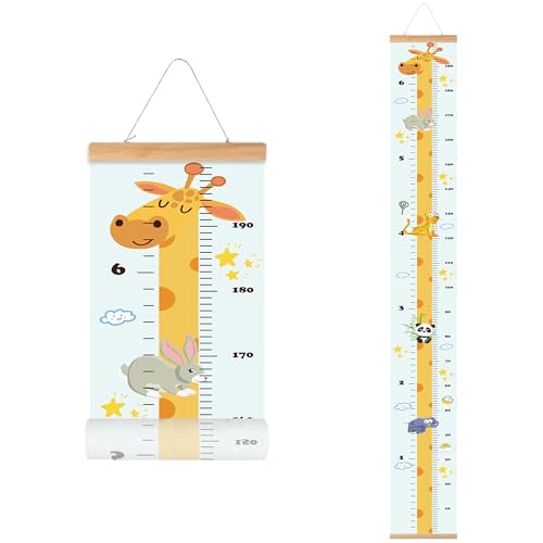 MinoMia Kids Growth Chart - Giraffe Canvas Height Ruler with Wood Frame