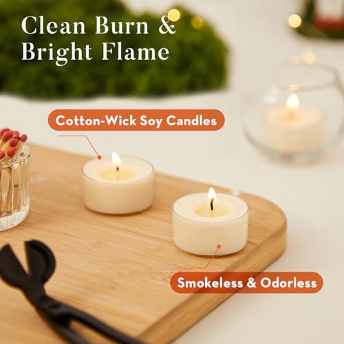 Crenovo Unscented Soy Tea Lights Candles - 6 Hour, 25 Pack