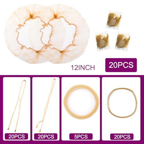 Blonde Ballet Bun Hair Nets Kit with Pins and Bands - 85Pcs