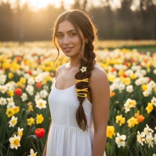 Yellow Flower Hair Clips Set 7Pcs Gold Hair Pins for Women and Girls