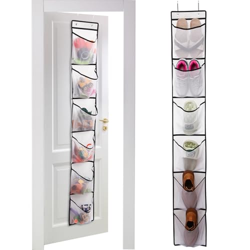 GOMAJI Over The Door Shoe Organizer, 6 Large Breathable Mesh Boot Pockets