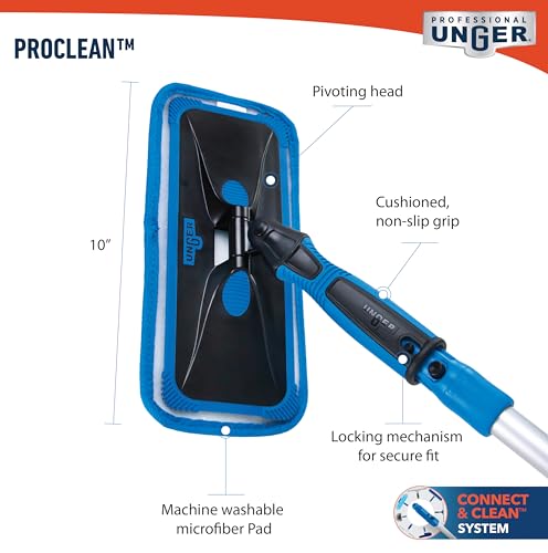 Unger ProClean Indoor Window Cleaning Kit with Swivel Head & 2 Microfiber Pads