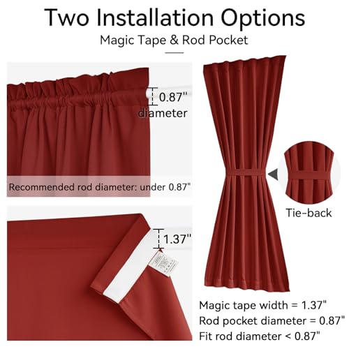 Vatge Red French Door Blackout Curtains - Holiday Decor, 36x72 Inches, Pack of 1
