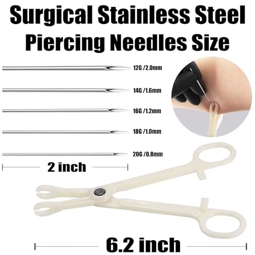 Body Piercing Needle Kit with Clamp Forceps and Sterile 316L Steel Needles