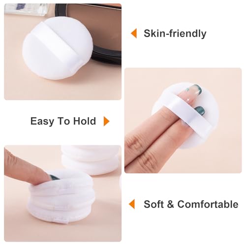 Pndeyo 10pcs Mini Velour Powder Puffs with Strap, Soft Round Face Makeup Sponges for Loose Powder and Foundation, White
