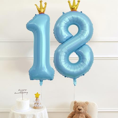 40 Inch Baby Blue Number 30 Crown Balloon Set for Birthday Party