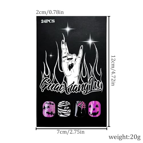 Halloween Press on Nails Short Square Glossy Fake Nails with Mummy Bat Designs
