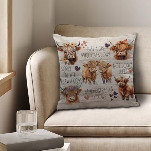 Highland Cow Pillow Cover 18x18 - Flannel Throw Pillow Case