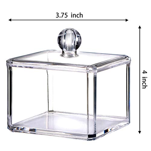 SheeChung Square Acrylic Qtip Holder 2 Pack - Transparent Canisters
