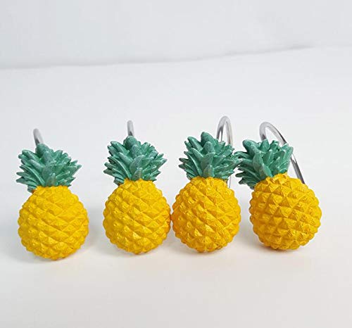 CHICTIE Pineapple Shower Curtain Hooks - Decorative Stainless Steel Set of 12