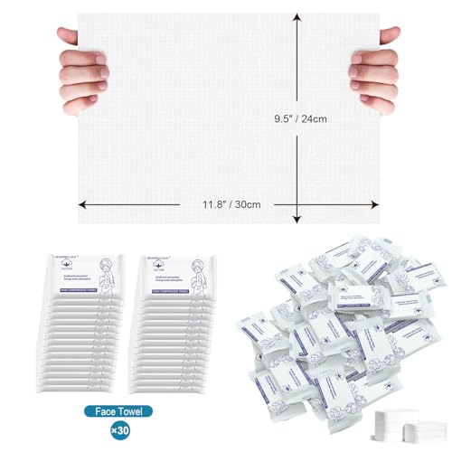 30 Pcs Disposable Washcloths for Travel Compressed Towels Cotton Thick Portable Reusable Face Towel Tablets Outdoor Camping Hiking Sports Beauty Salon Cleaning Travel Kit for Hotel 11.8 x 9.5 inches