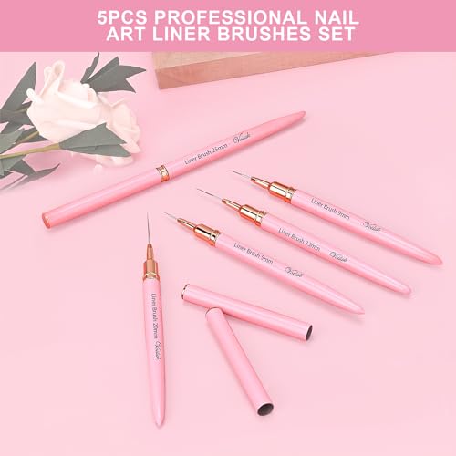 Voiluk 5Pcs Nail Art Liner Brush Set - Metal Handle Fine Detail Brushes