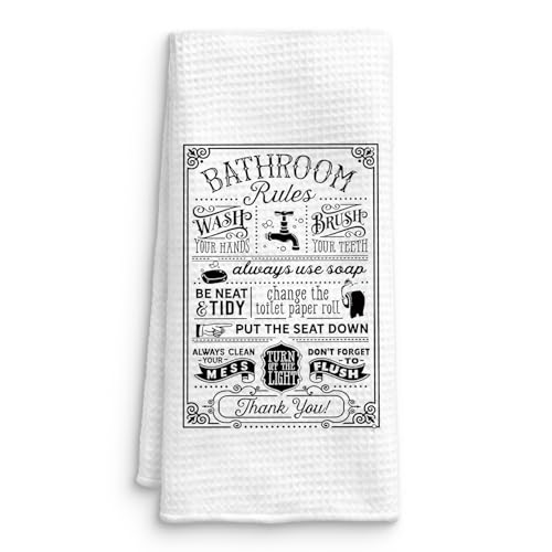 QICLM Style-03 Funny Bathroom Rules Hand Towels 16x24 Inches - Black & White Decor