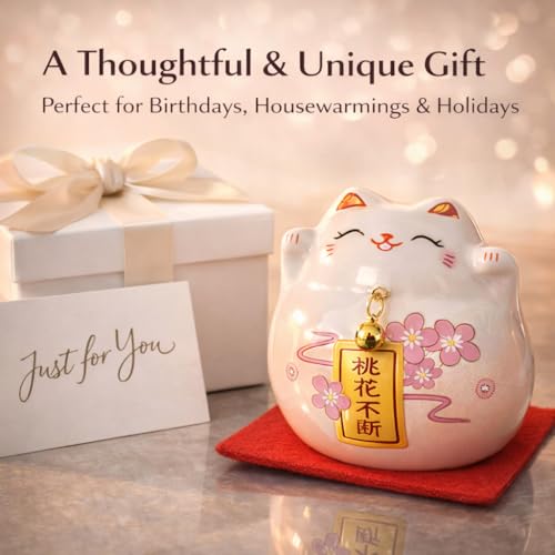 Pink Maneki Neko Lucky Cat Figurine – Japanese Ceramic Good Luck Charm