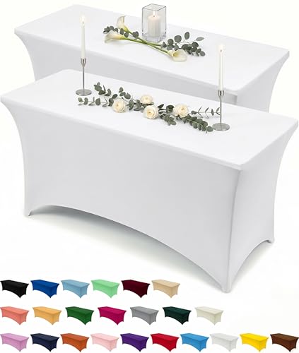 Utopia Kitchen 4FT Spandex Tablecloth - White Stretch Cover (2 Pack)