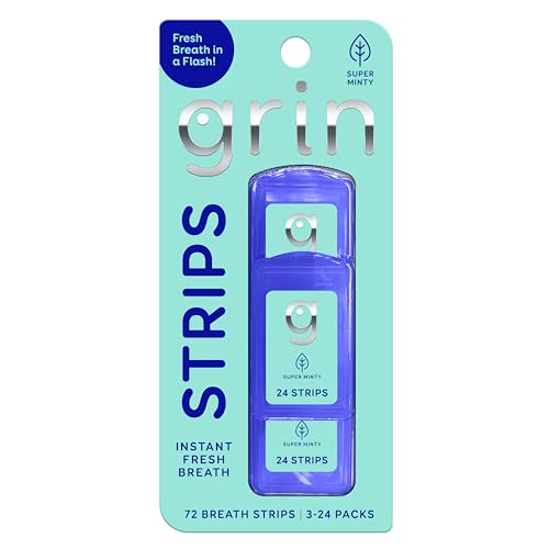 GRIN Super Minty Breath Strips - Sugar-Free Instant Dissolving Mint Freshener, 72 Count