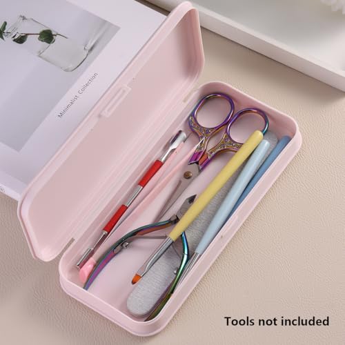 Nail Art Tool Organizer Box - Portable Pink Plastic Storage Case (8x3.5in)