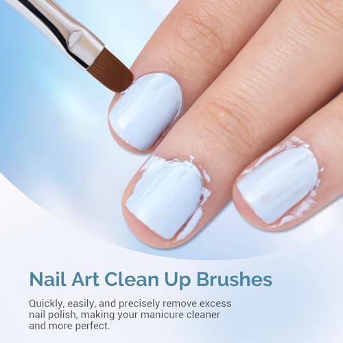 AIRSEE Nail Art Clean Up Brushes - 3 PCS Flat, Oval & Angled Blue Gel Polish Detail Brushes