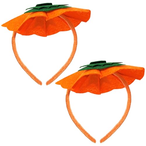 Yaxaming 2-Pack Halloween Pumpkin Headband with Green Leaf Orange Hair Hoop