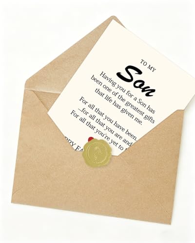 Fathers Day Card for Son from Mom - 5x7 with Kraft Envelope