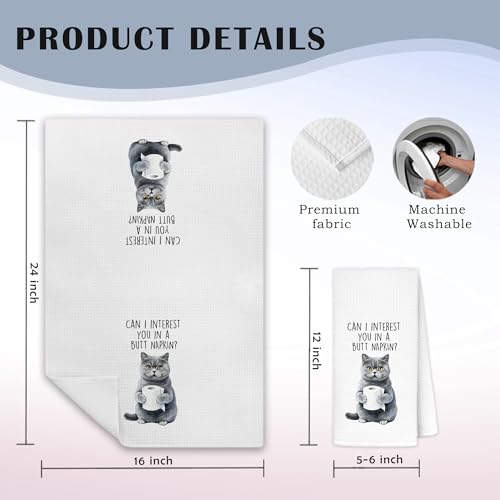 British Shorthair Cat Bathroom Hand Towels - Can I Interest You in a But Napkin - Cat Lover Gift - 16x25 Inch - Variation: Cat Towels-az