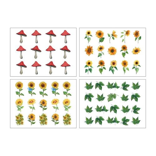 Green Fern Temporary Tattoo Waterproof Plant Leaf Sunflowers Set of 4