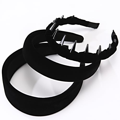 Black Velvet Padded Headbands 3-Piece Set Non-Slip Hair Hoops for Women