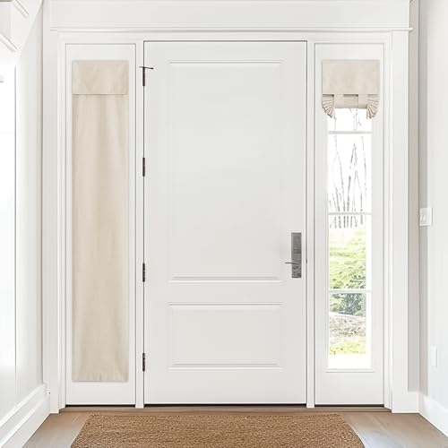 NICETOWN 12" x 72" Beige Linen Blackout Curtains for French Doors