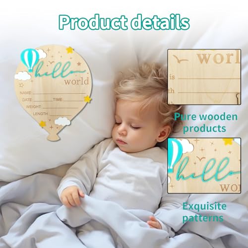 Wooden Hot Air Balloon Baby Announcement Sign - 5.9 Inch