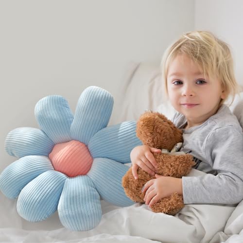 Blue Flower Shaped Throw Pillow - Cute Daisy Floor Cushion 14.9"