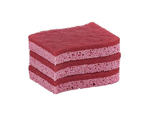 Superio 3-Pack Non-Scratch Cellulose Kitchen Sponges with Scouring Pad, Red & Pink
