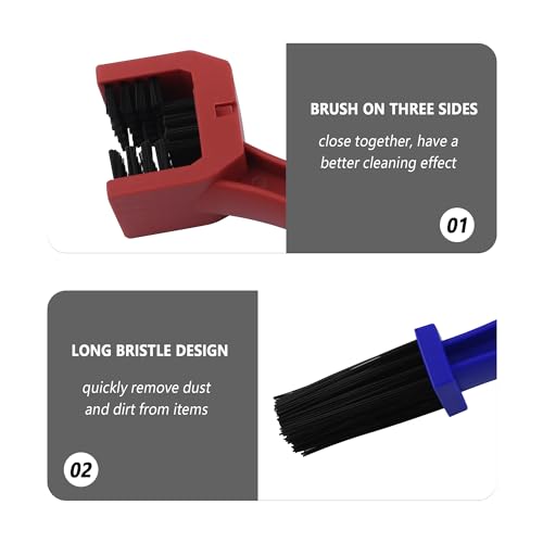 2PCS Motorcycle Chain Brush,Double-Ended Motorcycle Chain Cleaner with Three-Sided and Long Bristles,Universal Motorcycle Chain Cleaning Kit for Motorcycle Bicycle Mountain Bike (1 Red + 1 Blue)
