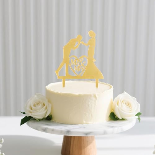 Gold Glitter Mr and Mrs Cake Topper Set - 4 PCS Wedding Decorations