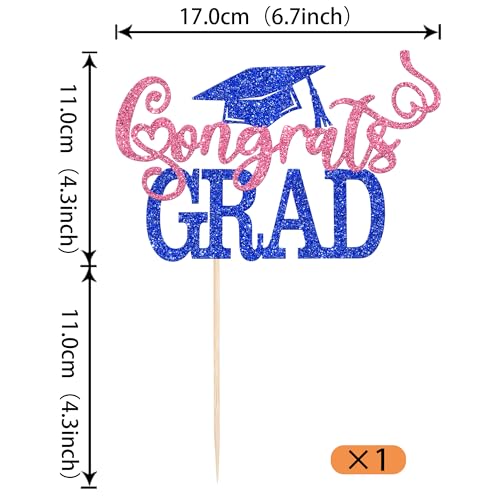 Congrats Grad 2026 Cake Topper Glitter Class of 2026 Party Decoration