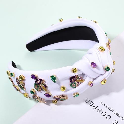 CEALXHENY Mardi Gras Crystal Knotted Headband Crown Mask Hair Accessory