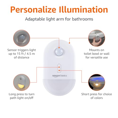 Amazon Basics Night Light - Color Changing LED Toilet Bowl Motion Sensor, Battery Operated, Auto-Off 60s, 15ft Range, 2 Pack