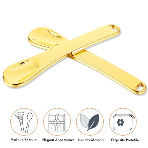 Tiesome Mini Metal Makeup Spatula Set, Reusable Gold Cosmetic Spoons for Skincare Creams