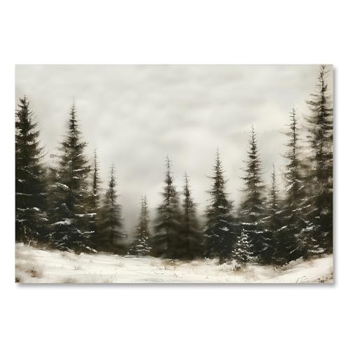 Winter Pine Forest Canvas Wall Art Rustic Christmas Landscape Print 8x12
