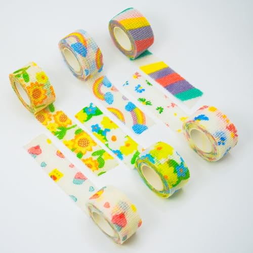 6 Pack Self Adhesive Bandage Wrap Colorful Pattern Print Elastic Cohesive Stretchy Sport Grip Tape for Finger Wrist Toe Vet Wraps
