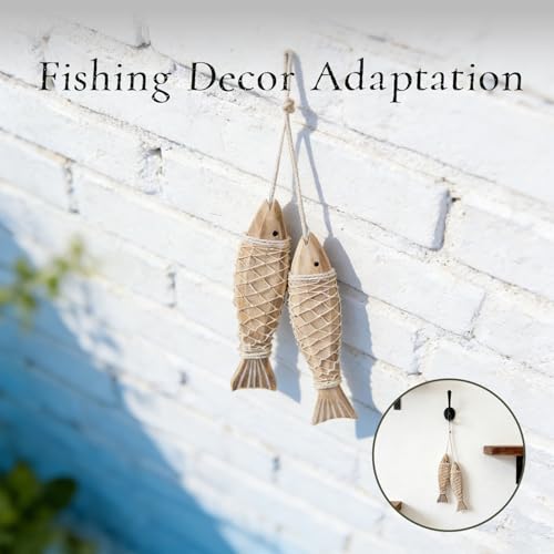 Wooden Fish Decor with Fishing Net - Nautical Wall Art Accent