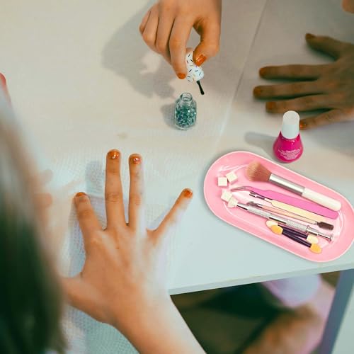 Pink Nail Tool Tray & Oval Manicure Display Dish for Cosmetics
