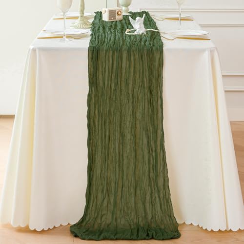 Moss Green Cheesecloth Table Runner 120'' x 35'' for Events