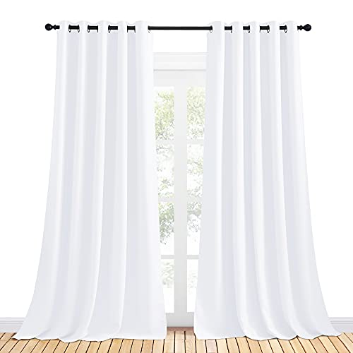 NICETOWN White Grommet Curtains - 70"W x 95"L, Set of 2 Light Filtering