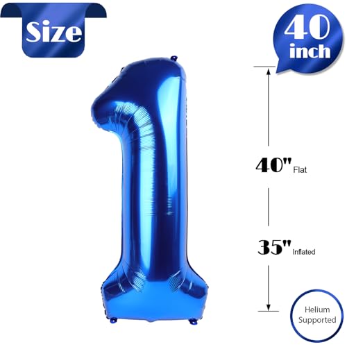 40 Inch Navy Blue Number Balloon for 1st Birthday Decorations