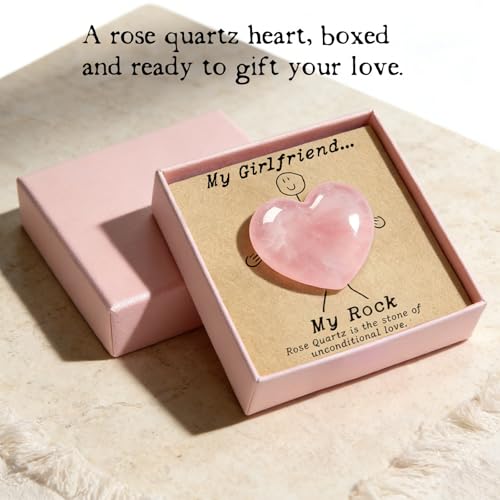 Rose Quartz Heart Pocket Hug for Girlfriend - Natural Keepsake Gift