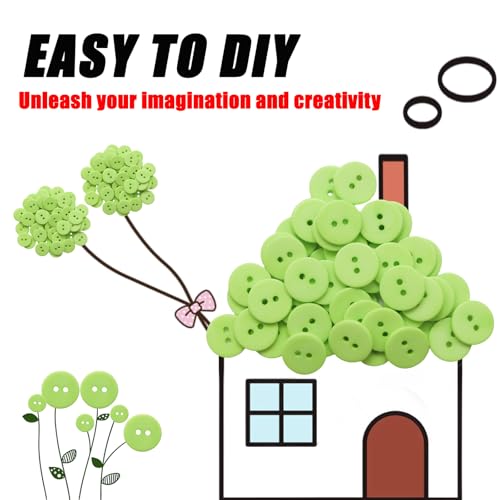 Lilaly 50-Pack 5/8-Inch Green Resin Buttons for Crafts