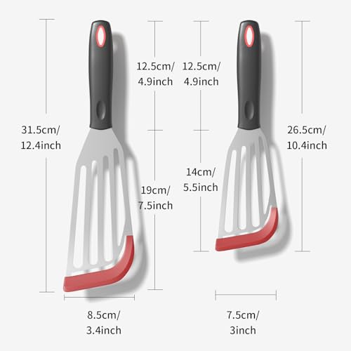 Ecerangus Red Silicone Fish Spatula Set - Stainless Steel Turner for Nonstick Cookware