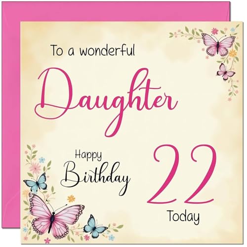 22nd Daughter Birthday Card - Floral Butterfly Design by Purple Fox