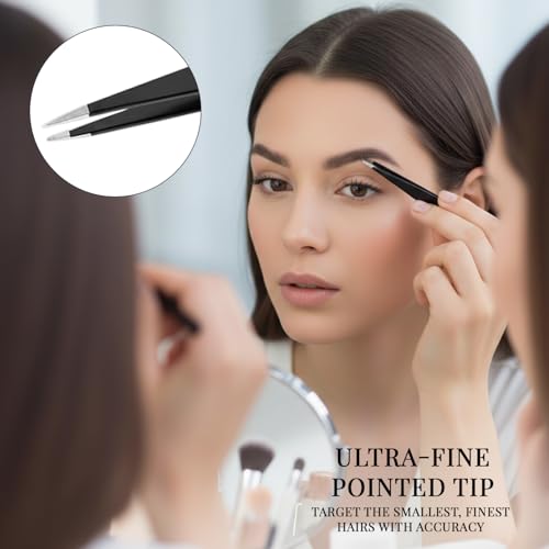 Precision Stainless Steel Tweezers Set 4-Piece with Leather Case