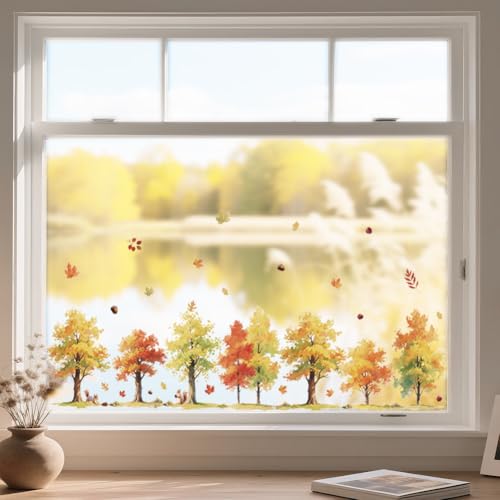 Autumn Forest & Maple Leaves Window Clings - 47.24" x 11.8"